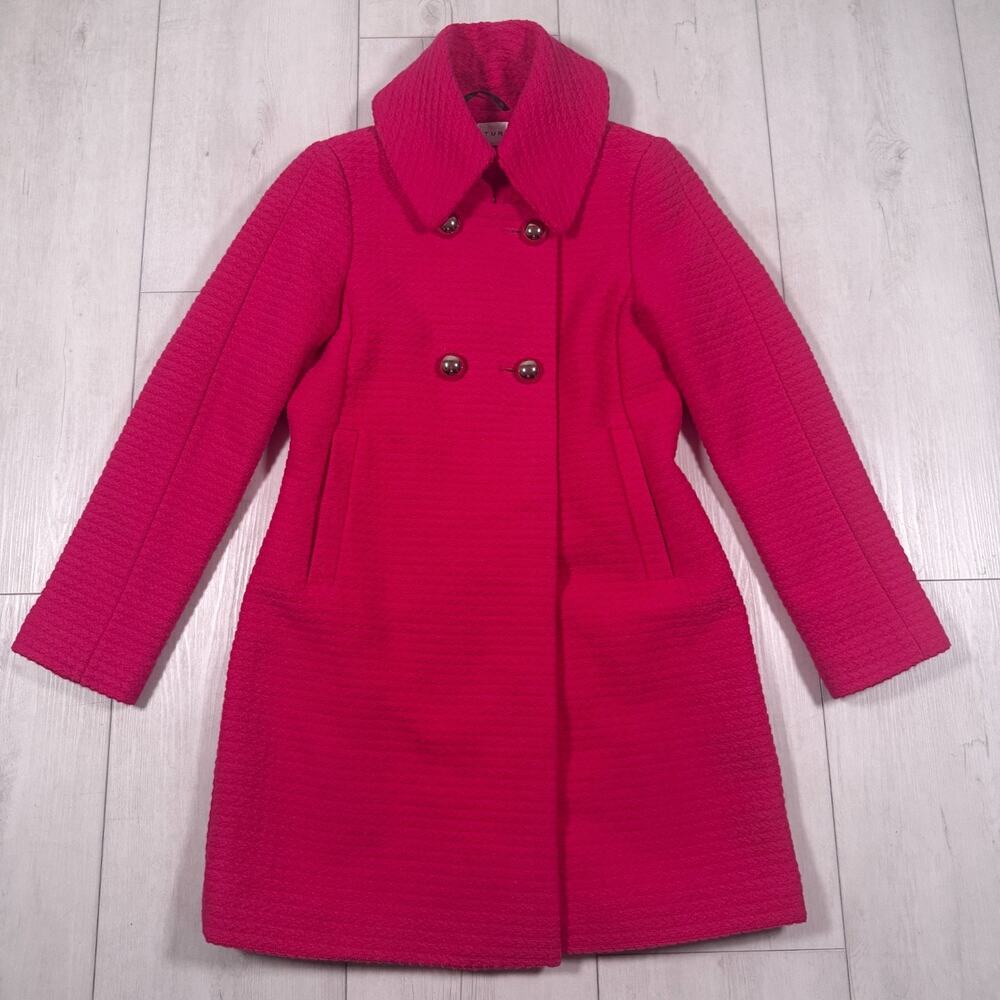 Trina Turk Fuchsia Magenta Textured Double Breasted Pea Coat Jacket Women’s 2